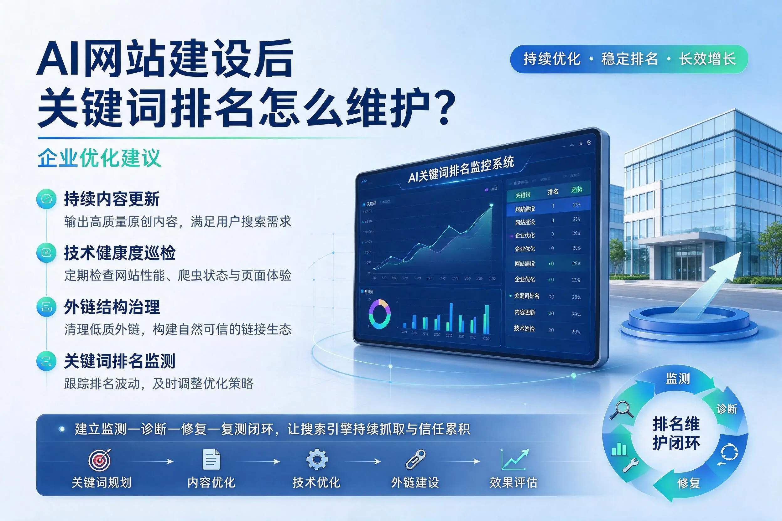AI网站建设后关键词排名怎么维护？黑河企业优化建议