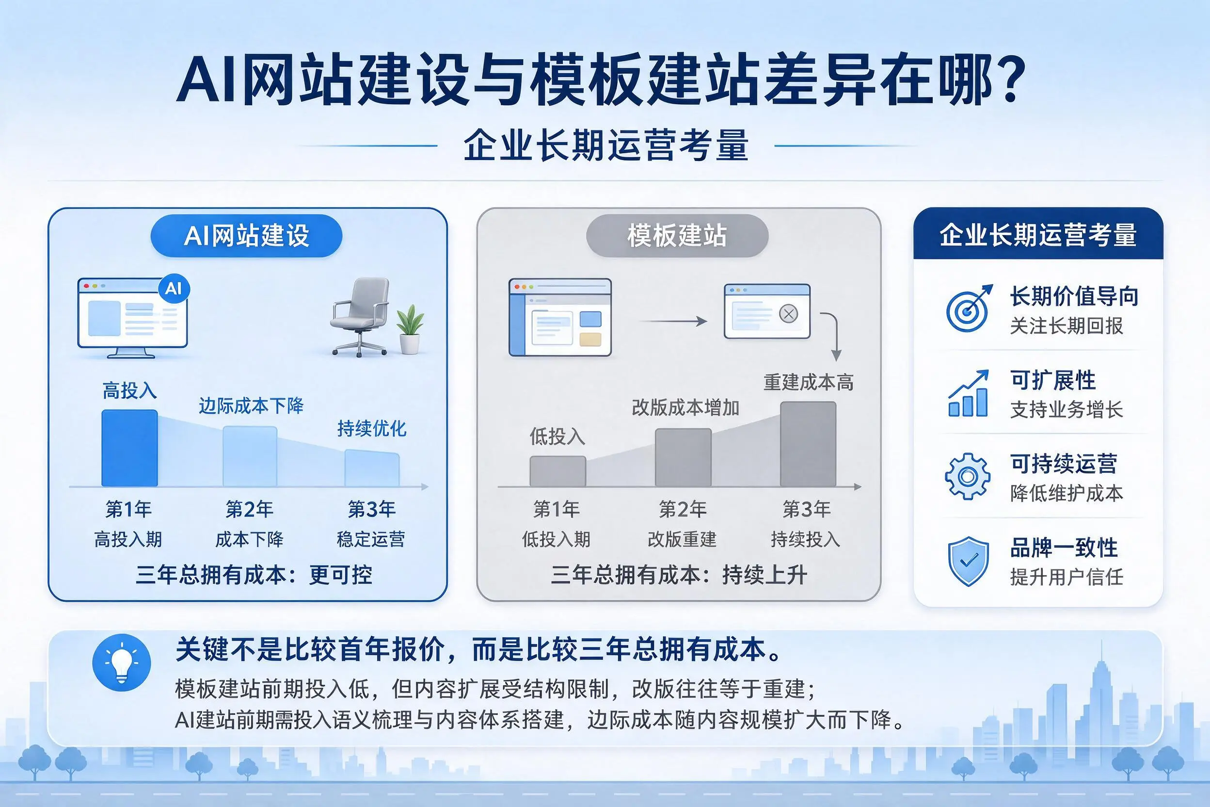 AI网站建设与模板建站差异在哪?黑河企业长期运营考量